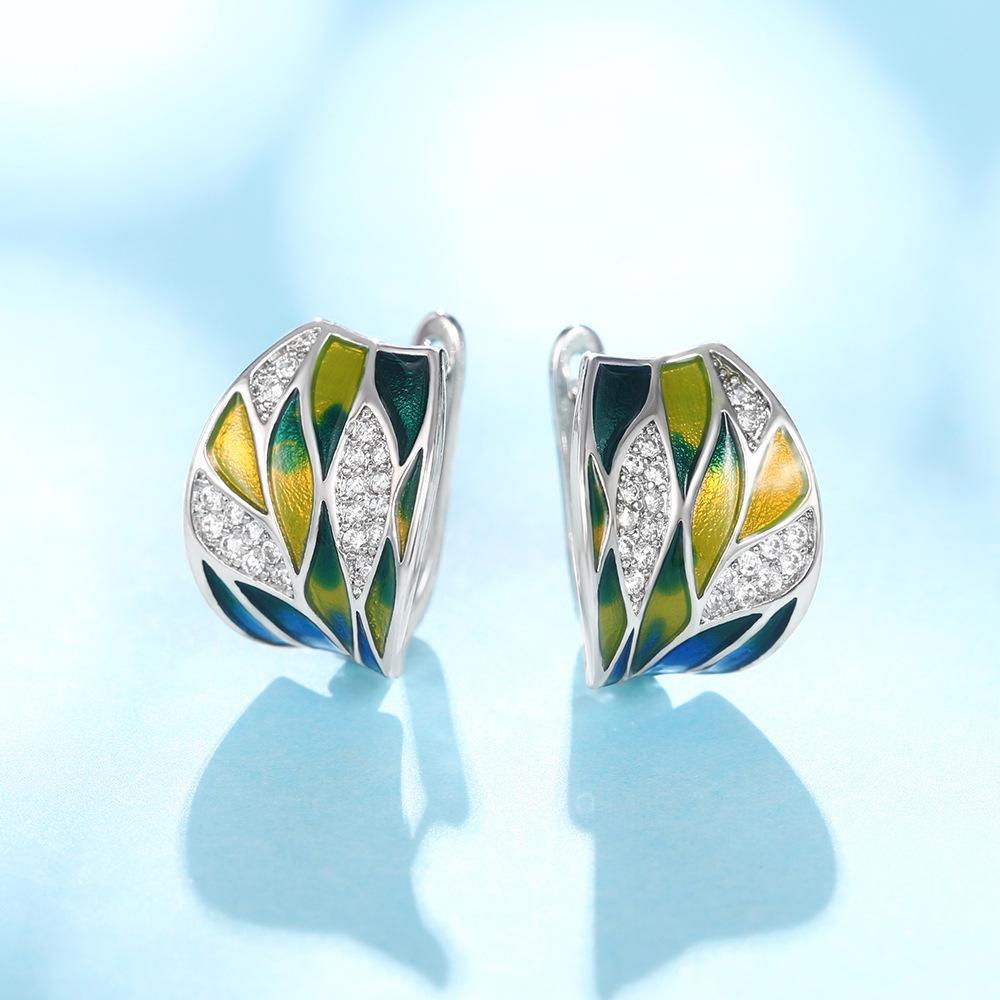 Idyllic Green Mori Enamel Zircon Earrings, Women'S Elegant Ear Buckle Wedding Vacation Jewelry