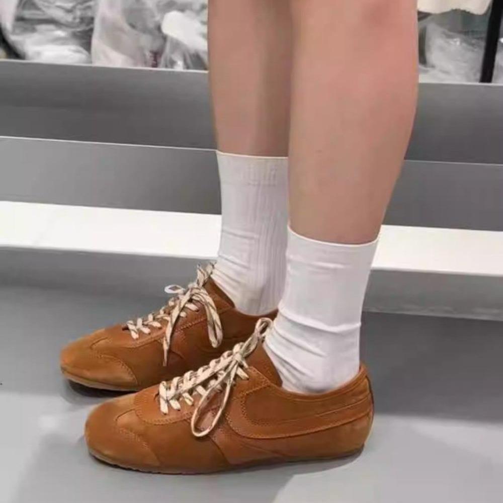 Leather Women's Casual Sneakers Designer Training Shoes Patchwork Lace-up Sneakers Leather Flat Women's Shoes