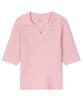 Tobaseu Boucle Cotton Cable Collar Short Sleeve Knit (Pink)