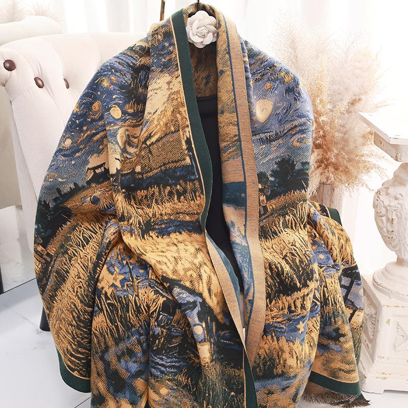 Autumn and Winter New Fashion Starry Sky Imitation Cashmere Scarf for Women Versatile Light Luxurious and Elegant Cold Proof Shawl and Scarf