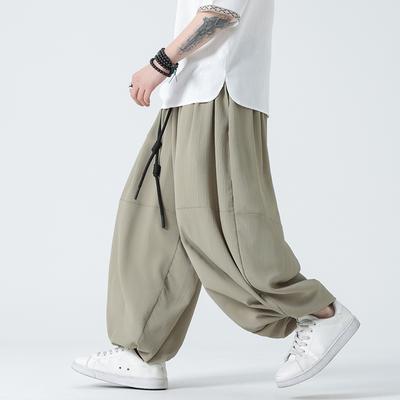 Men Black Wide Leg Pants Men Elastic Waist Loose Trousers Men Streetwear Chinese Styles Casual Pants Men Vintage Oversized Pants