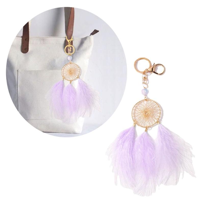 Feather Dream Catcher Charm Keychains Fashion Pendant Car Keyring Backpack Decoration Fashion Jewelry for Women Girls