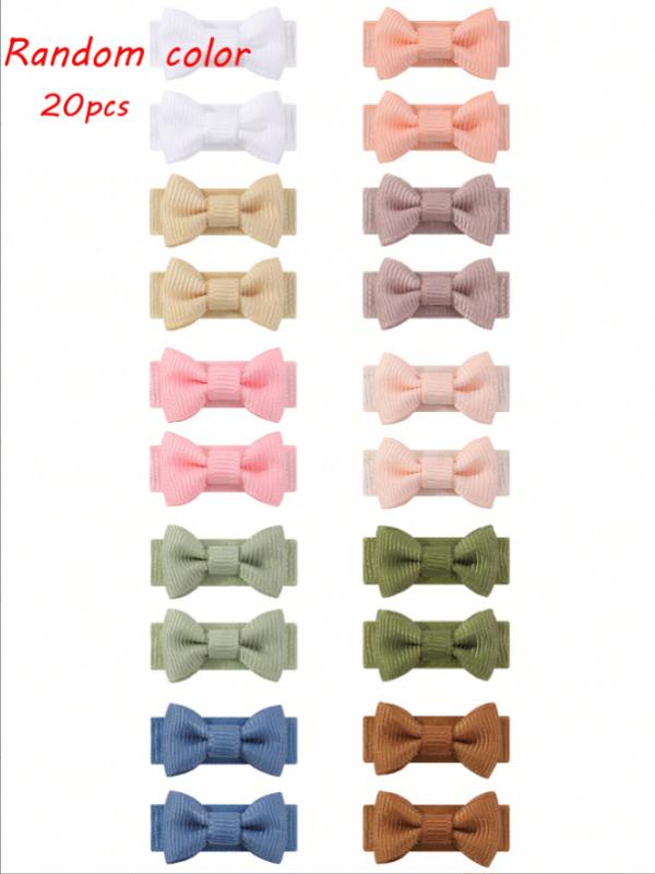 20Pcs/Set  Mini Bows Hair Clips for Baby Girls Kids Solid Color Bows Hairpins Barrettes Handmade Headwear Hair Accessories
