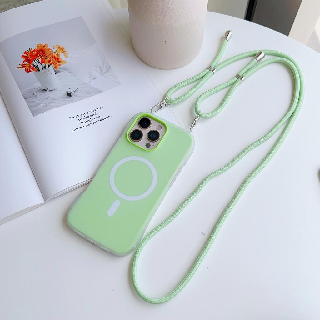 Bonbonfarbene Katzenohr Magnetische Schlanke Taille Handyhülle mit Langem Lanyard für iPhone 17 16 15 14 13 12 11 Pro Max + Plus Hülle