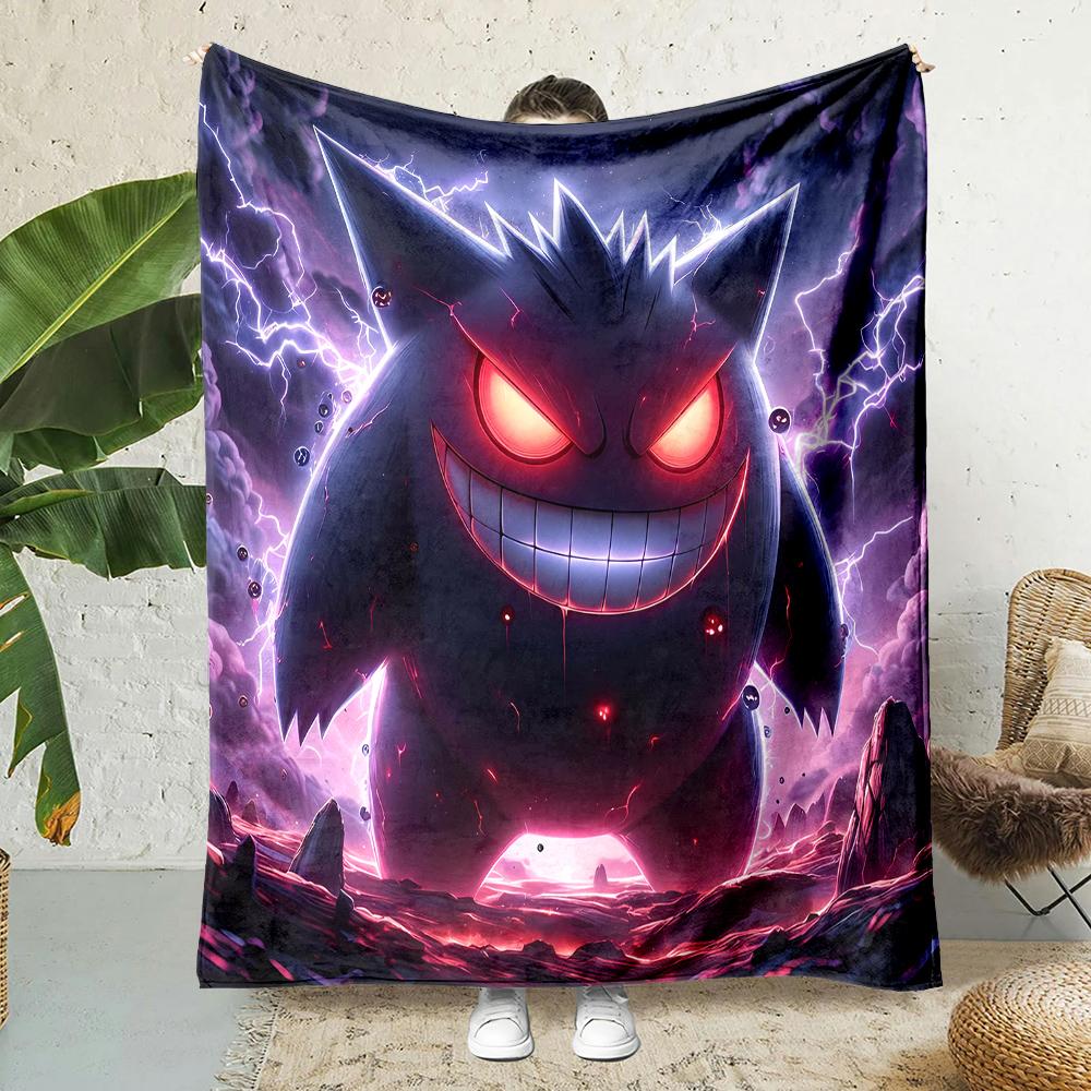 1PC Pokemon Gengar Mantas de Dibujos Animados Suave y Esponjosa Manta de Felpa Manta para Sofá Oficina Manta de Picnic Playa Adecuada para Todas las Estaciones
