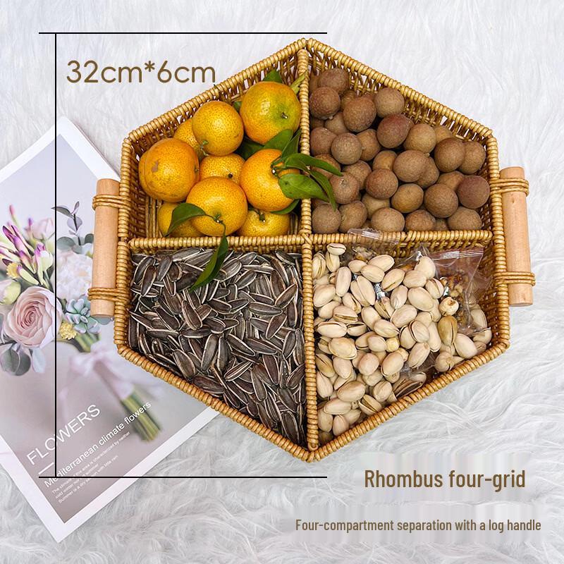 Imitation Rattan Six-Compartment Serving Tray