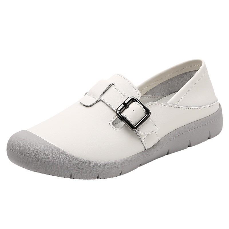 Little white shoes women's spring cowhide thick-soled women's shoes hollow lazy shoes soft-soled breathable casual shoes