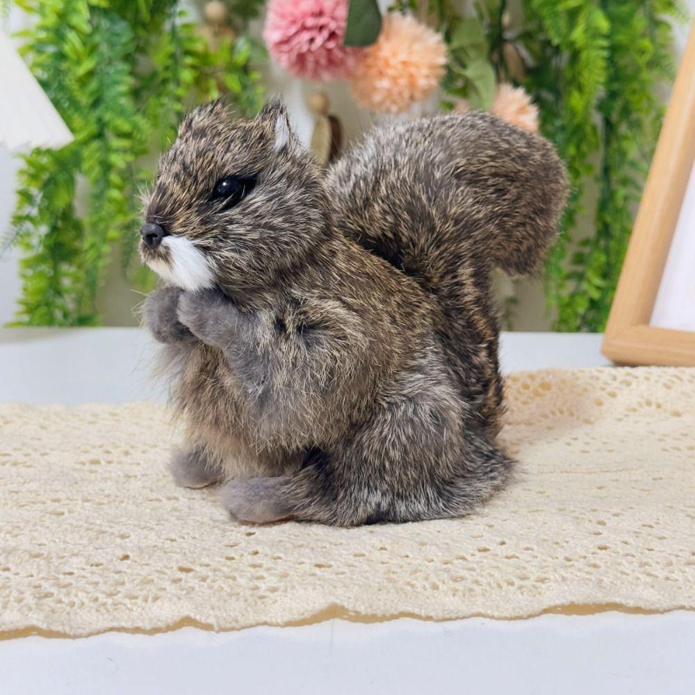 Premium Artificial Simulation Fur Squirrel Figurines Lifelike Faux Fur Animal Figurines Lovely Cute Plush Toy Desktop