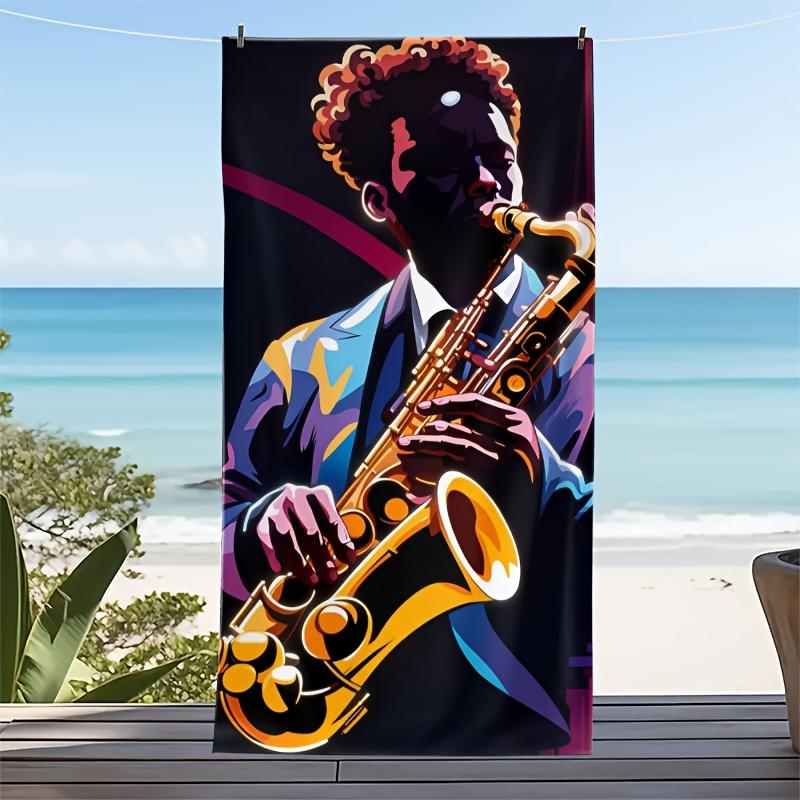 Colorful jazz musician pattern polyester microfiber beach towel is highly absorbent, suitable for swimming and beach outings