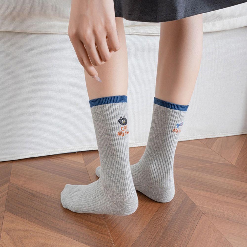 Breathable Couples Sock Cartoon Cat Sports Socks Comfortable Mid Tube Socks  for Men Women