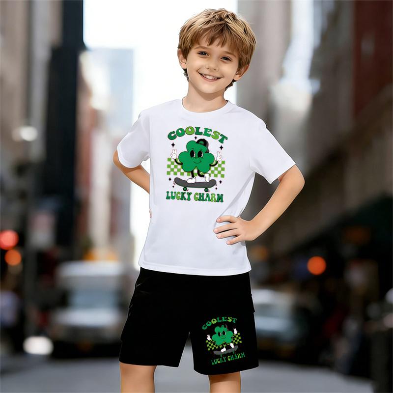 

Boys 2 Piece Skateboard Themed Print Outfit, Short Sleeve T-Shirt and Shorts Set for Kids Age 5-14,Black and White Sporty Casual Summer Clothes 13-14 Years