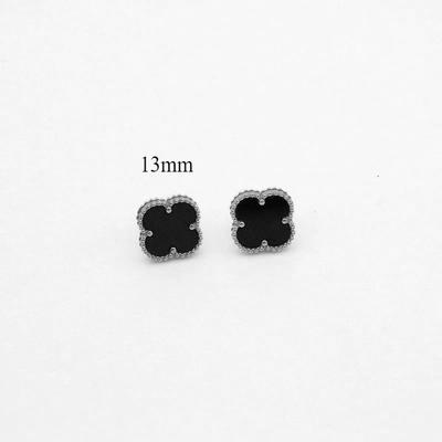 13MM Side Groove Titanium Steel Four-leaf Flower Earrings Fashion Ladies Four-leaf Clover Earrings