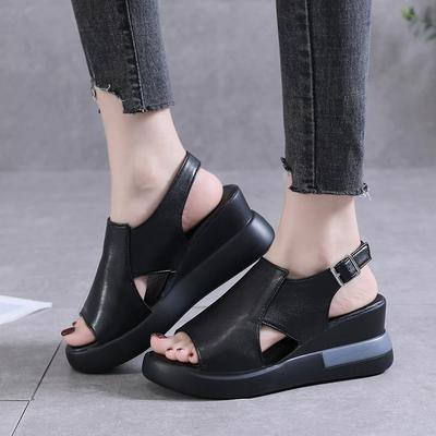Plateausandalen mit dicker Sohle für Damen Sommer High Heels Fischmaul Damenschuhe Weiches Leder Höhenvergrößernde Plat