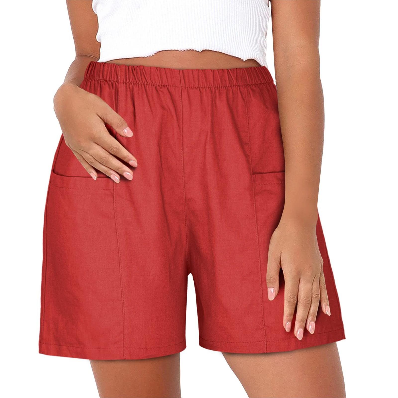 

Летние шорты для женщин, повседневные эластичные шорты с высокой талией, мешковатые, однотонные шорты для отпуска XL