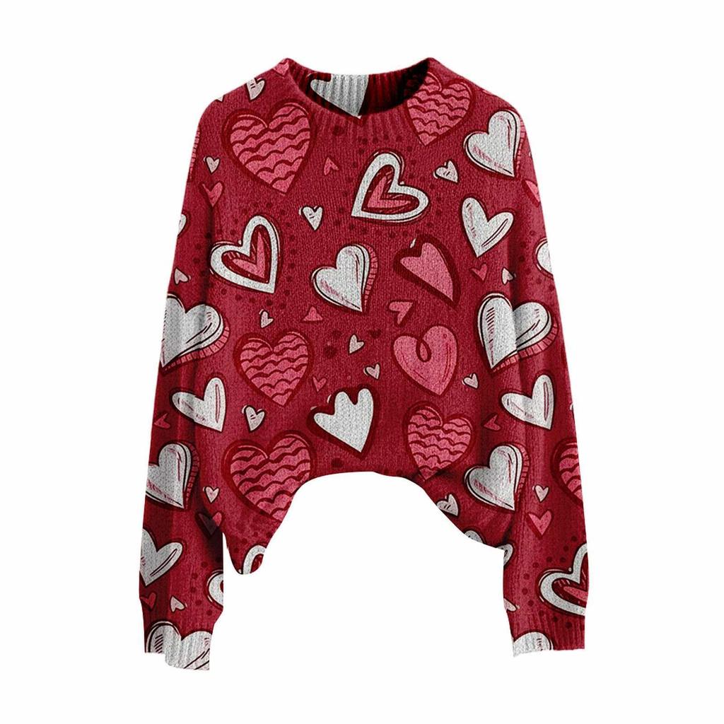Valentine's Day Heart Long Sleeve Pullover Sweater - European & American Autumn/Winter 2026 Collection