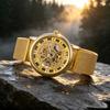 Men Hollow Round Dial Watch Vintage Casual Formal Dress Watch Quartz Movement Wristwatch Fashion Jewelry Accessories