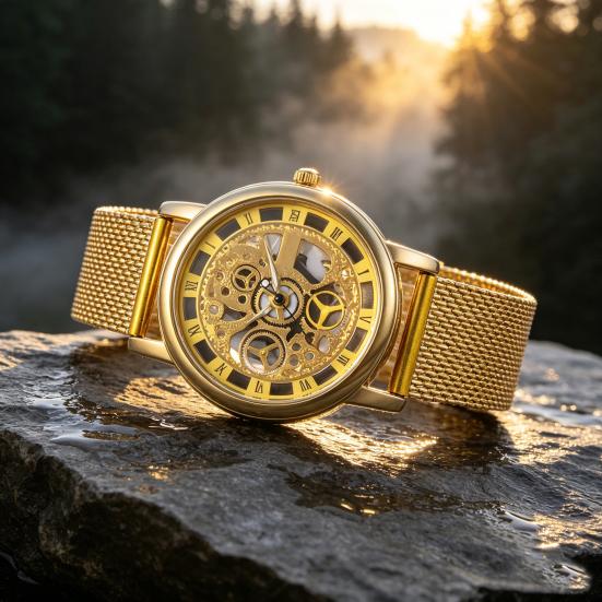 Men Hollow Round Dial Watch Vintage Casual Formal Dress Watch Quartz Movement Wristwatch Fashion Jewelry Accessories