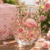 Vintage Painted Animal & Floral Gold Rim Glass Tumbler, Egg-shaped Lead-Free Glass Cup, Creative Gift Cup for Whiskey, Juice and Water