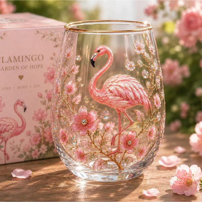 Vintage Painted Animal & Floral Gold Rim Glass Tumbler, Egg-shaped Lead-Free Glass Cup, Creative Gift Cup for Whiskey, Juice and Water