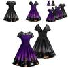 Charming Women Short Sleeve Halloween Retro Lace Vintage Dress Featuring A-line Pumpkin Design