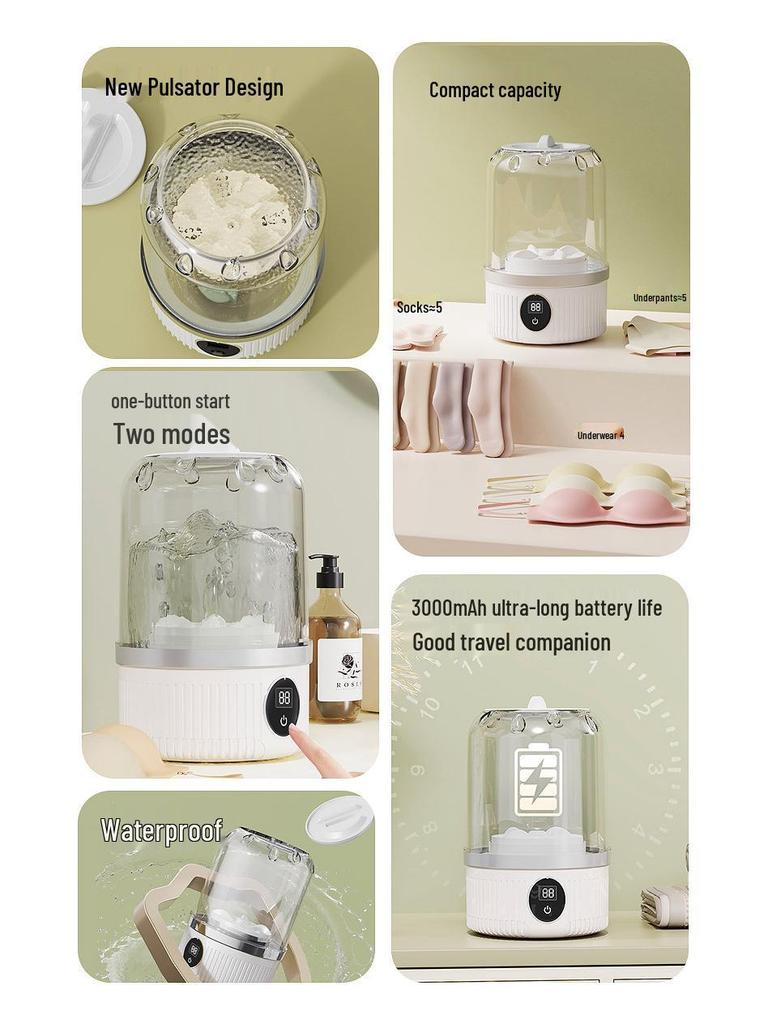 Portable Blue Light Sterilization Mini Washer for Underwear and Socks with Wireless Charging