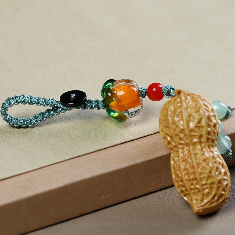 Sandalwood Carved 'Good Things Happen' Keychain Pendant for Men & Women – Persimmon Ruyi Mobile Ornament