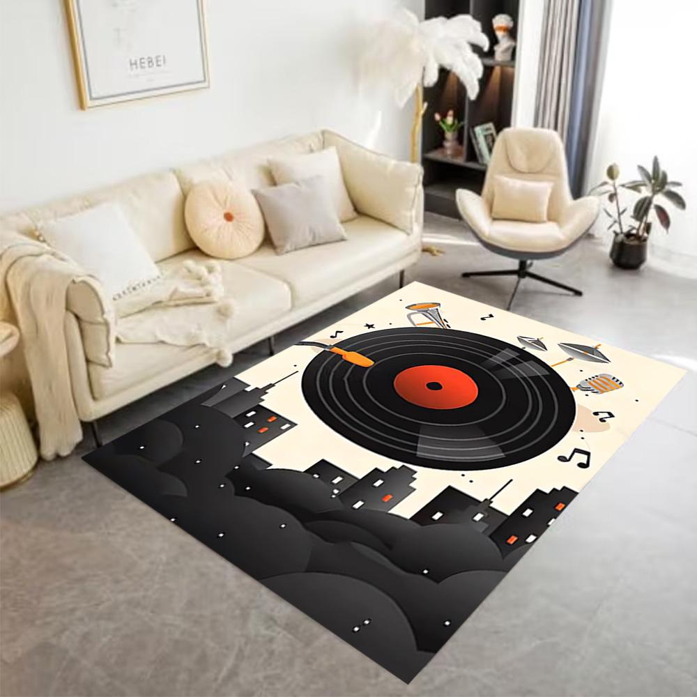 1pc music notes vinyl records and cassettes rug home carpet design for office decor gift living room bedroom