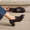 Krazing Pot Sheepskin Round Toe Thick Med Heels Spring Shoes Slip On Big Size 42 Loafers Women Platform Pumps