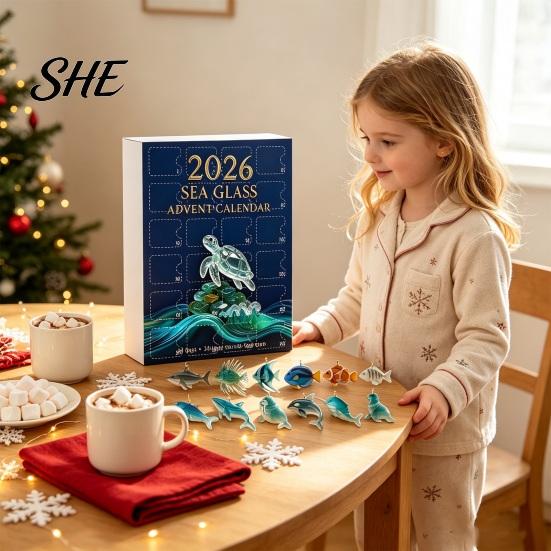 DIY Wind Chime Accessories 2026 Christmas Advent Calendar, 2D Acrylic Marine Animals Pendants, Sea Life Figures 24 Day Countdown Box, Window