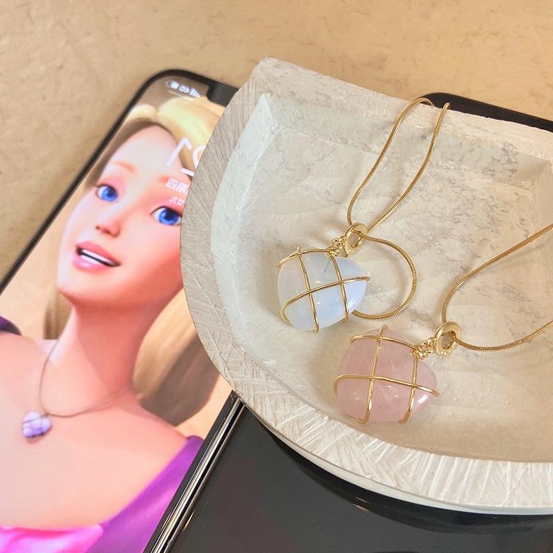 2 Collane Da Donna Moda Opal Heart Collana Crystal Castle Collana Per Donna Ragazze Rosa Quarzo Barbie Collana Gioielli Accessori Regalo