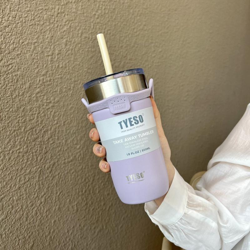 550/710ML Stainless Steel Coffee Mug with Straw Portable Car Cup Keep Cold Vacuum Tumbler Insulated Cup Double Thermos Bottles