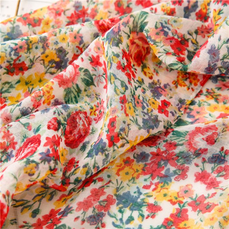 Southeast Asia Ethnic Style Red Floral Headscarf - Retro Long Cotton & Linen Feel Scarf for Women