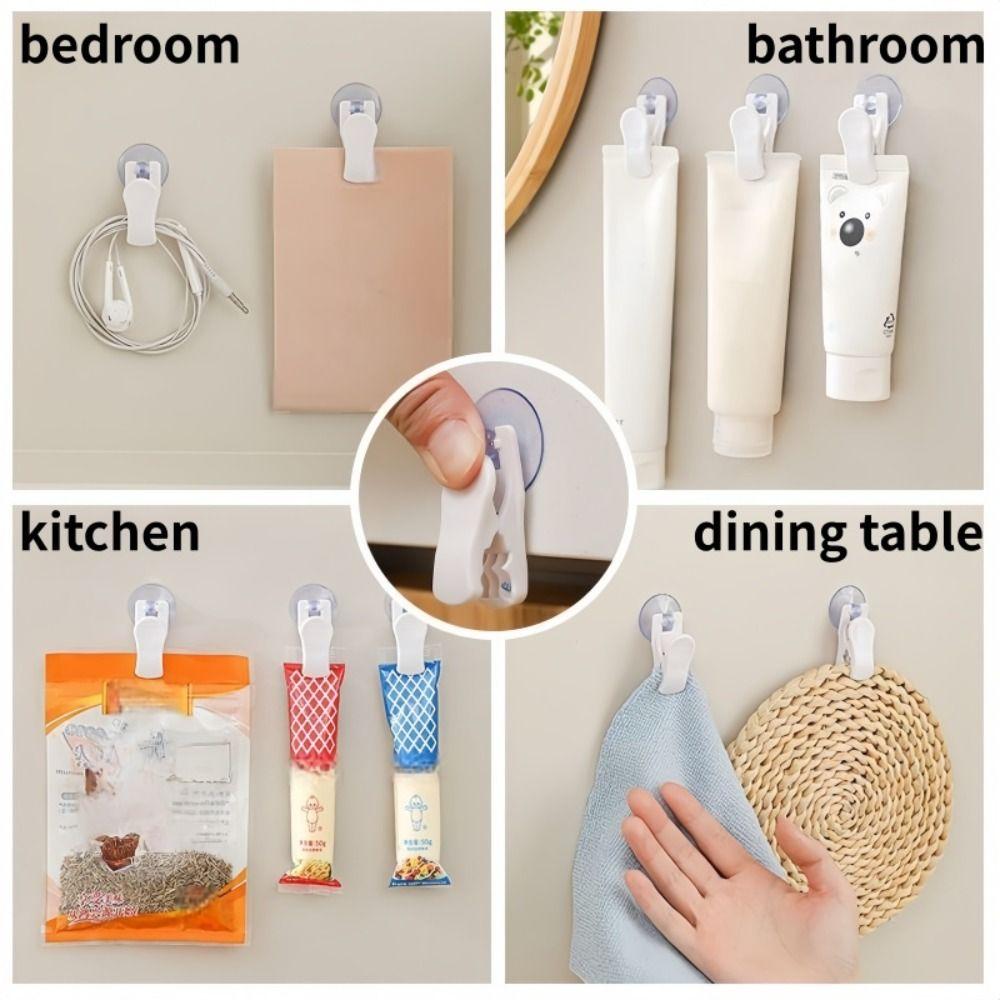 1/4pcs Fixed Suction Cup Storage Clip ABS Bathroom Storage Clip  Kitchen Accessorie
