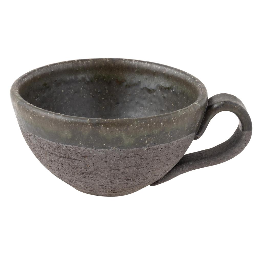 Marui Seito Shigaraki Ware Hechimon Soup Cup, Approx. 330ml Capacity, Carbonized Glass, Brown, MR-3-4421