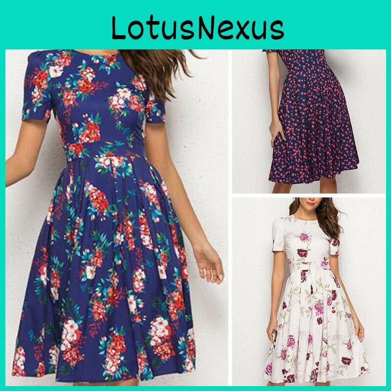 Abito Tunichetta Donna Estivo Vintage Linea A Manica Lunga e Corta Stampa Floreale