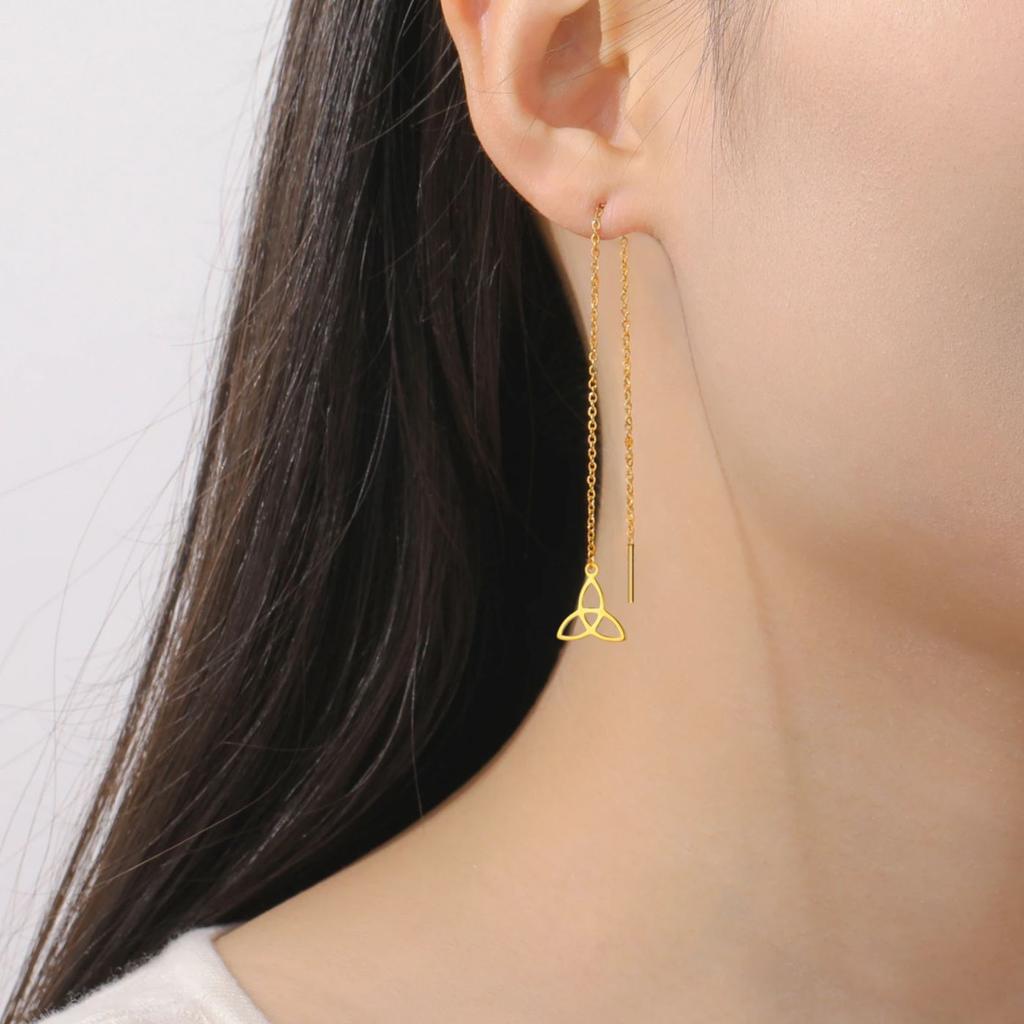 LIKGREAT Stainless Steel Celtic Infinity Knot Dangle Earrings for Women Lady Elegant Hook Charms Good Luck Jewelry New Year Gift