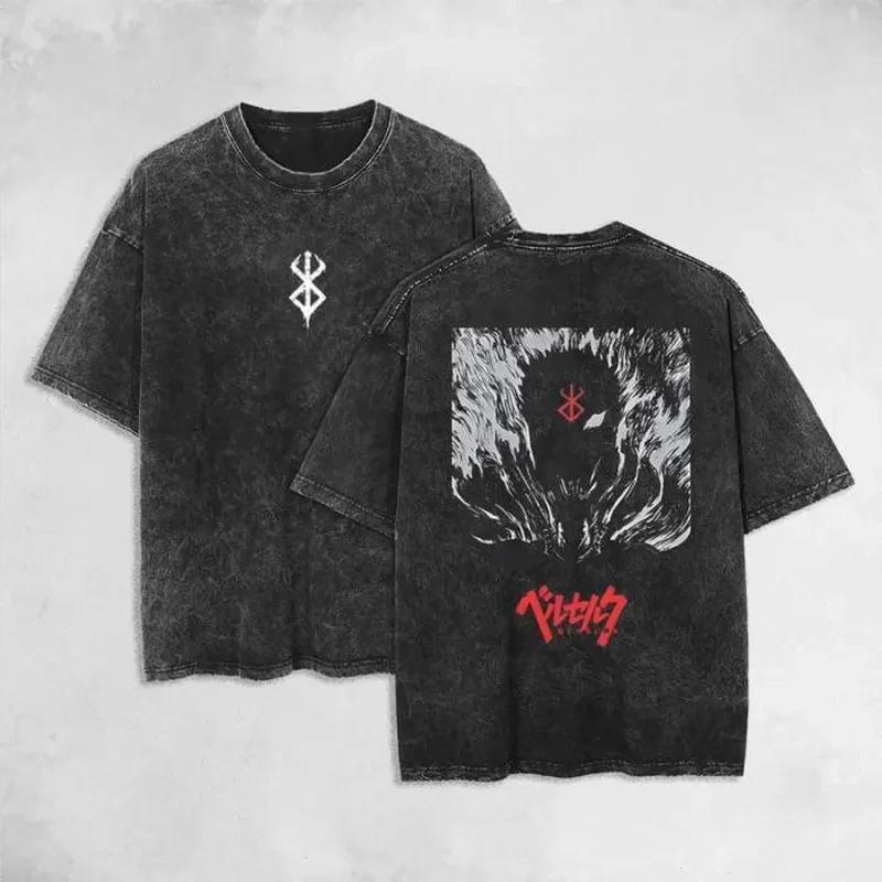 Berserk Animation Derivatives Guts Printing Retro Washed Short-sleeved T-shirt Men s and Women s 2026 Summer Fashion Clothing L