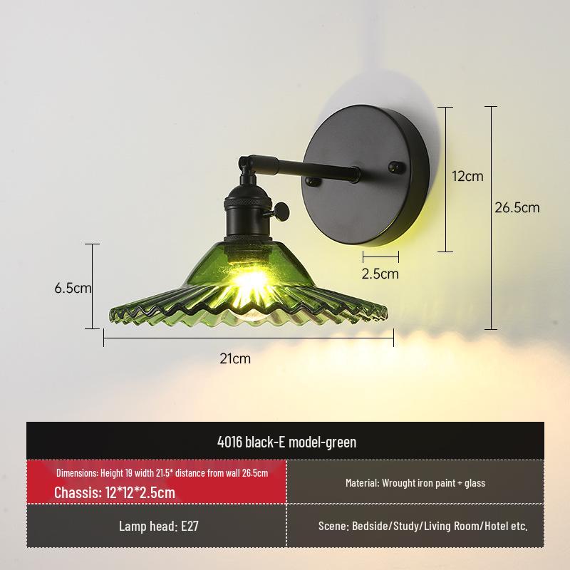 Vintage Japanische Grüne Glas Schmiedeeisen Wandleuchte - Nordische Moderne Nachttisch- & Schminktischleuchte