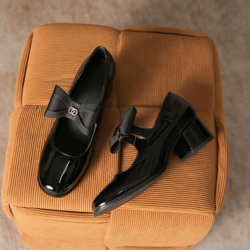 Mary Jane Women'S Shoes New Spring Fashion Versatile Shoes British Style Round Head Shallow Mouth Bow Women'S Single Shoes