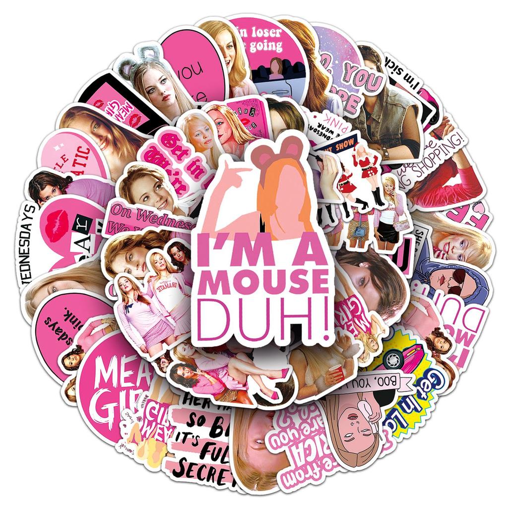 50pcs Mean Girls Themed Decorative Stickers for Water Bottles & Luggage