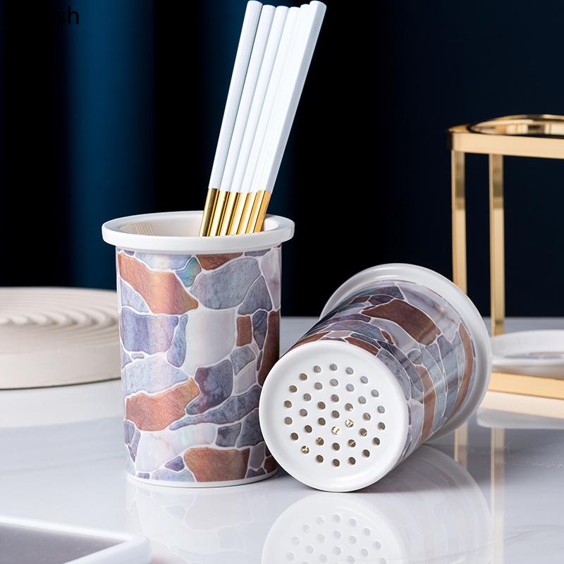 Rock Pattern Ceramic Chopstick Holder Home Tableware Storage Box Shelf Chopsticks Basket Drain Rack Storage Bottle Organizer