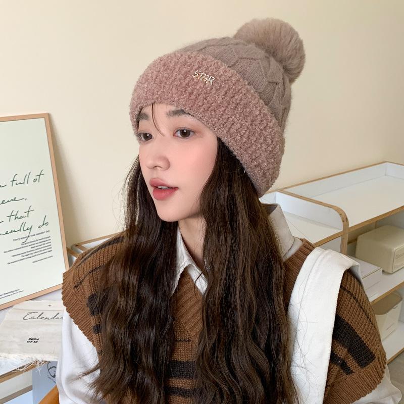 New Autumn and Winter Hat for Women In Winter Rabbit Wool Knitted Hat Outdoor Cold-proof Wool Hat Plus Velvet Windproof and Warm Pull Out Hat
