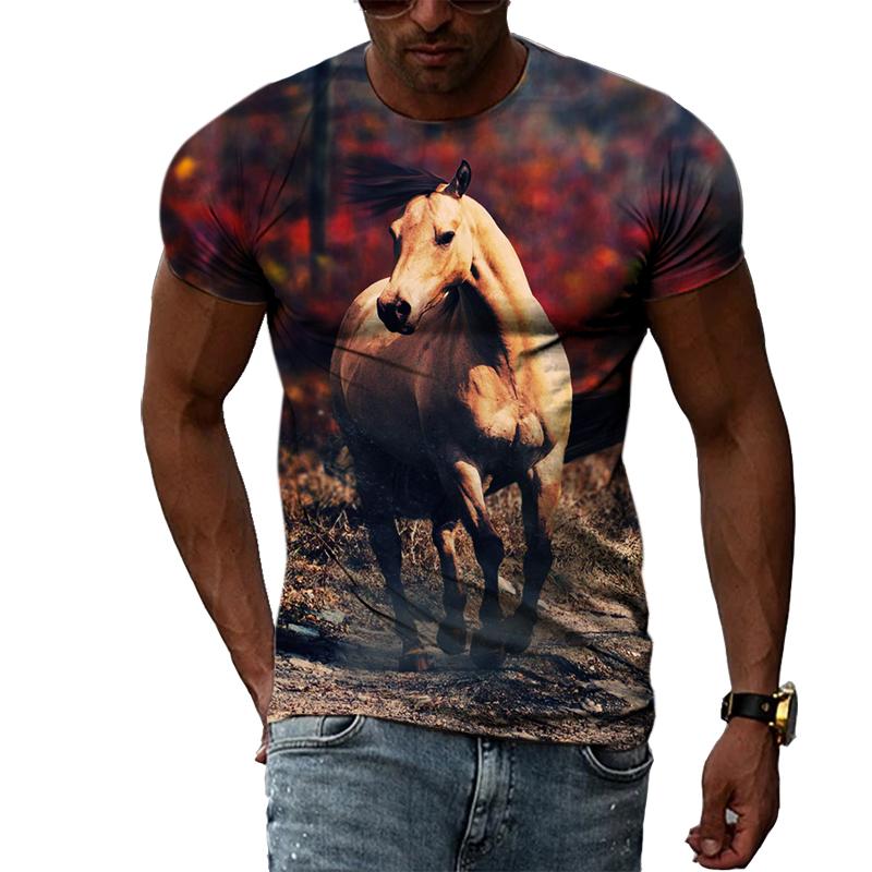 Summer Trendly Men Taste Cool Style Horse Graphic T Shirts Fashion Casual Personality Hip Hop Harajuku Print Streetwear T-shirt