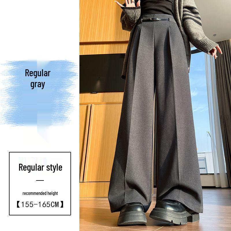 

2025 Autumn/Winter Women s Wide-Leg Wool Suit Pants - High-Waisted, Straight, Floor-Length, Casual. XL [125-135 lbs]