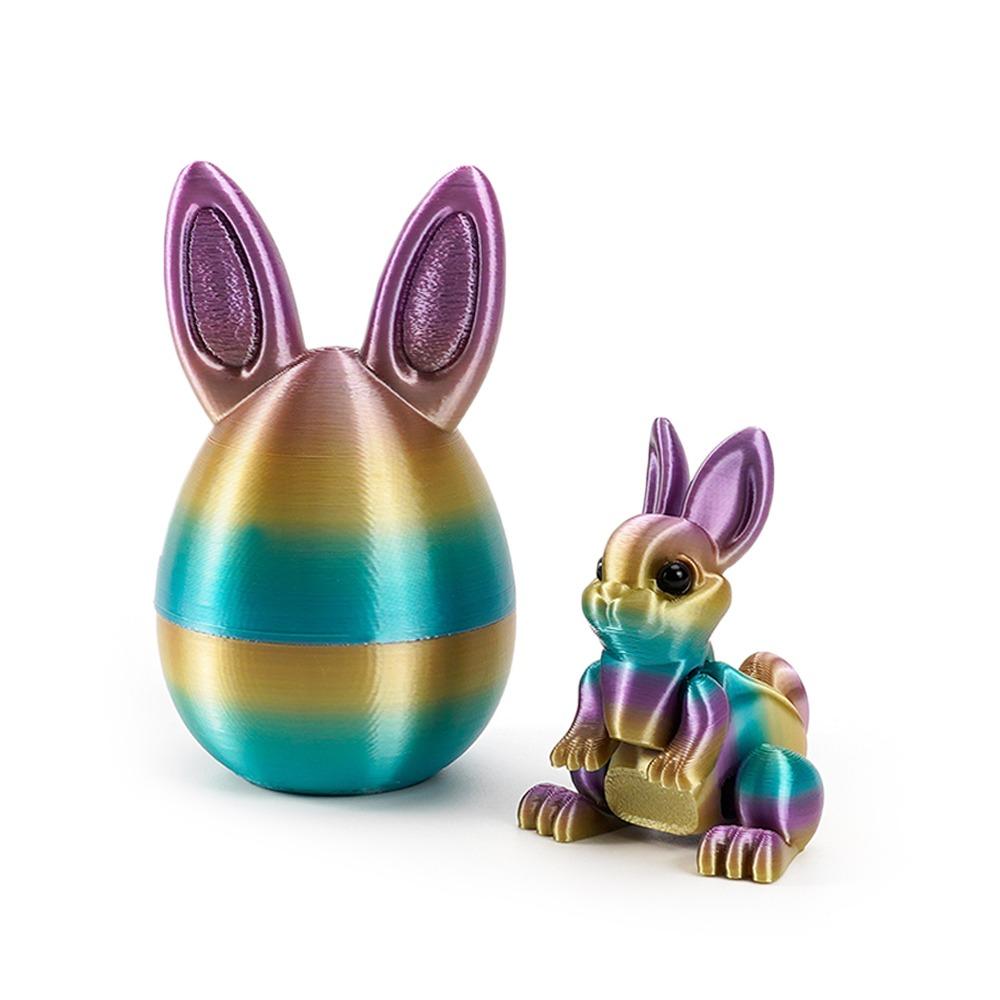 Fashion Easter 3D Printed Rabbit Eggs Rainbow Cute Animal Model Ornament Funny Easter Rabbit Ornament
