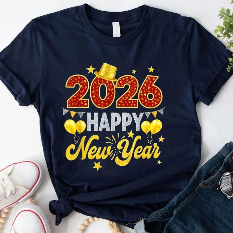 Happy New Year 2026  Party Design Best TShirt Crew Neck Short Sleeve Cotton Top All Seasons Casual Fashion Soft Comfortable Tee