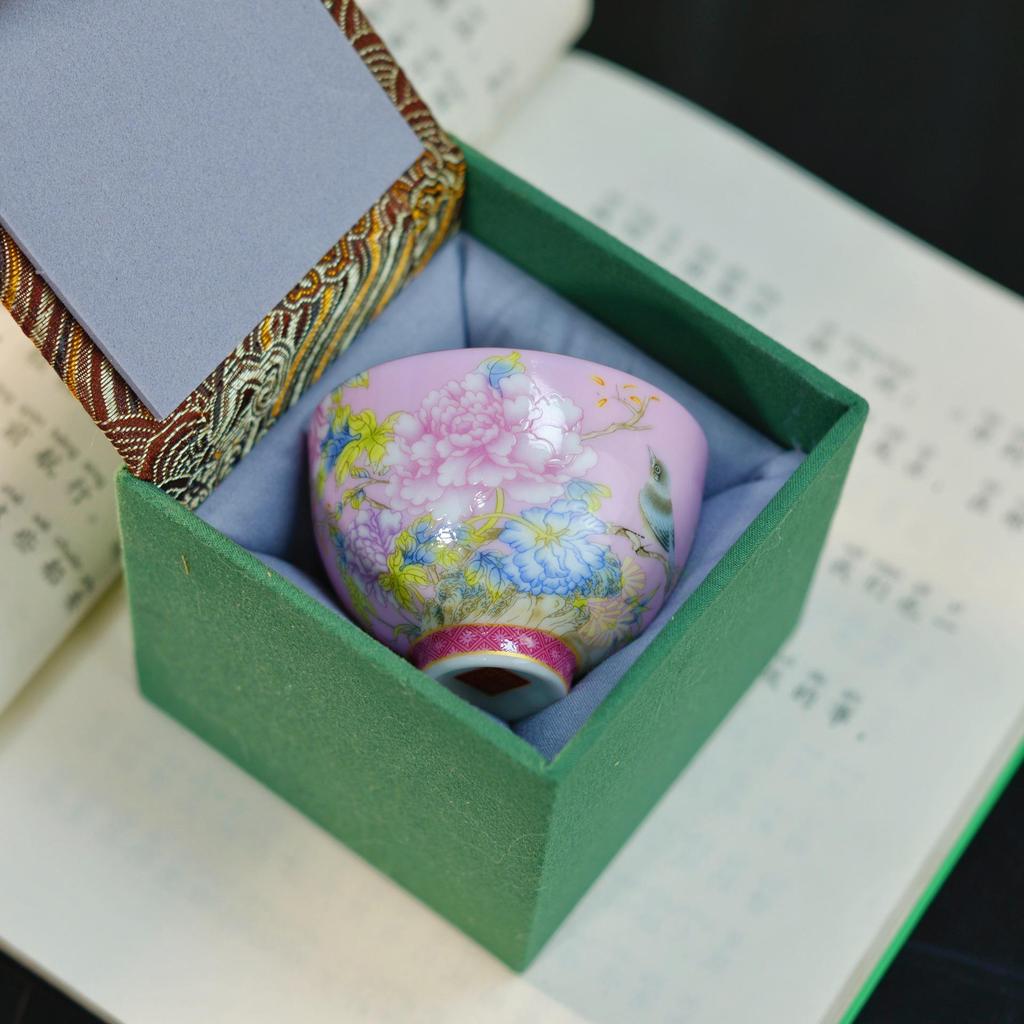Palace-Style Peony Gongfu Enamel Ceramic Tea Cup Souvenir