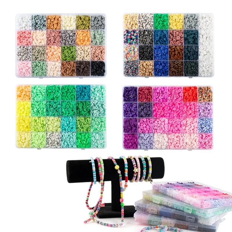 24 Color Clay Beads for Bracelet Making, Flat Clay Beads with Storage Box for DIY Jewelry Bracelet Necklace Making