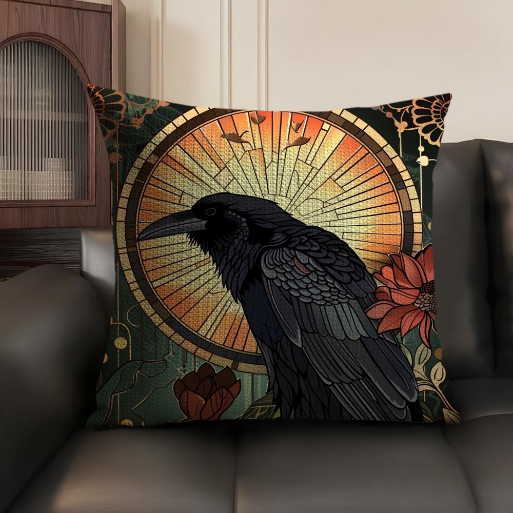 Federa per Cuscino Corvo Nero Vintage Lino Naturale Tessuto Biologico Stampa Double-Sided Divano Arredamento per la Casa Federa per Cuscino Regalo