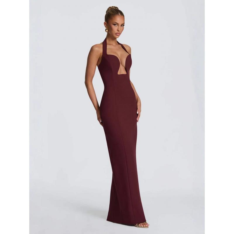Europe and the United States 2026 New Neck-style Chest Hollow Waist Dress, Dinner Party Red Carpet Shape and Floor Dress
